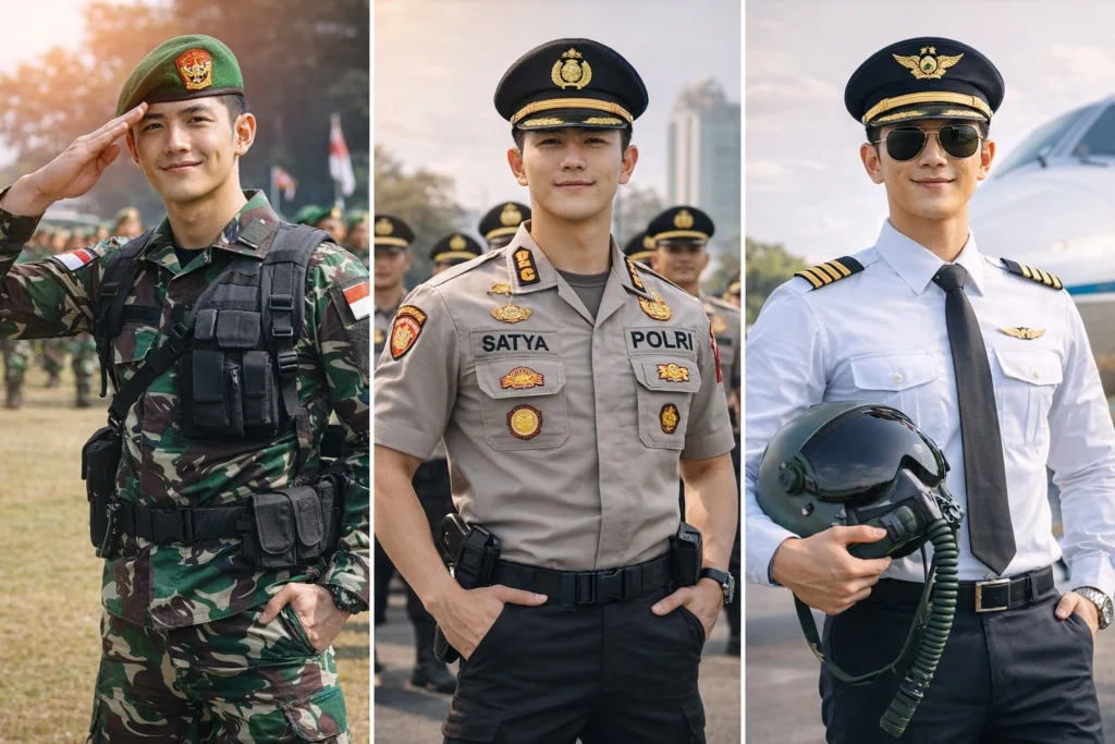 foto 3 orang yang menggunakan seragam
