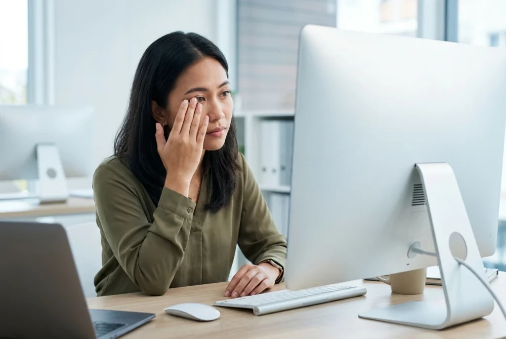 Mata lelah karena terlalu lama menatap layar komputer dan smartphone